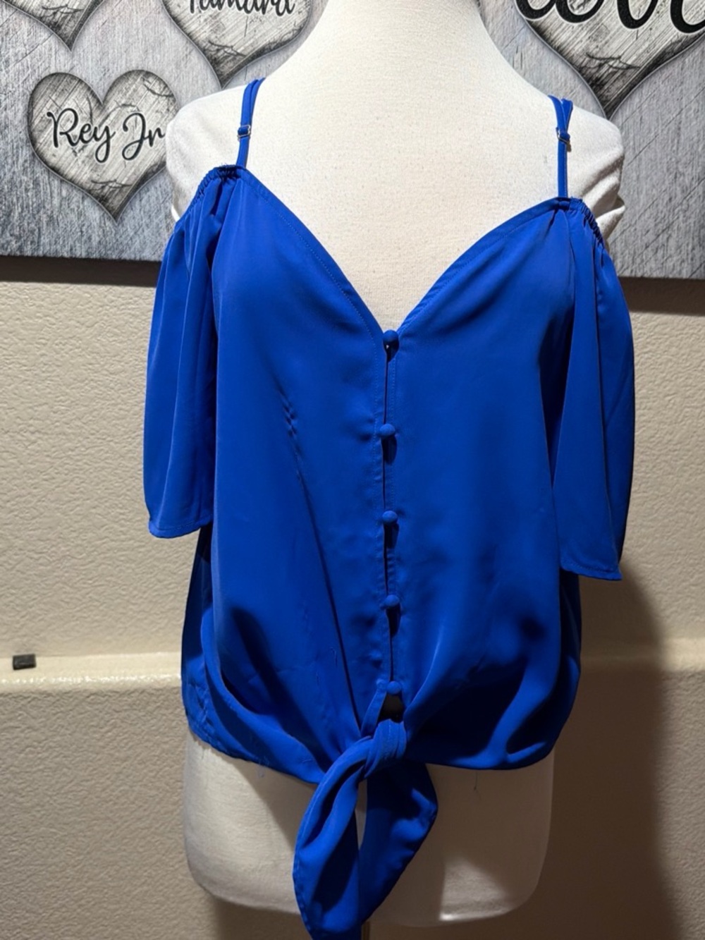 Royal Blue Cold-Shoulder Tie-Front Women's Top